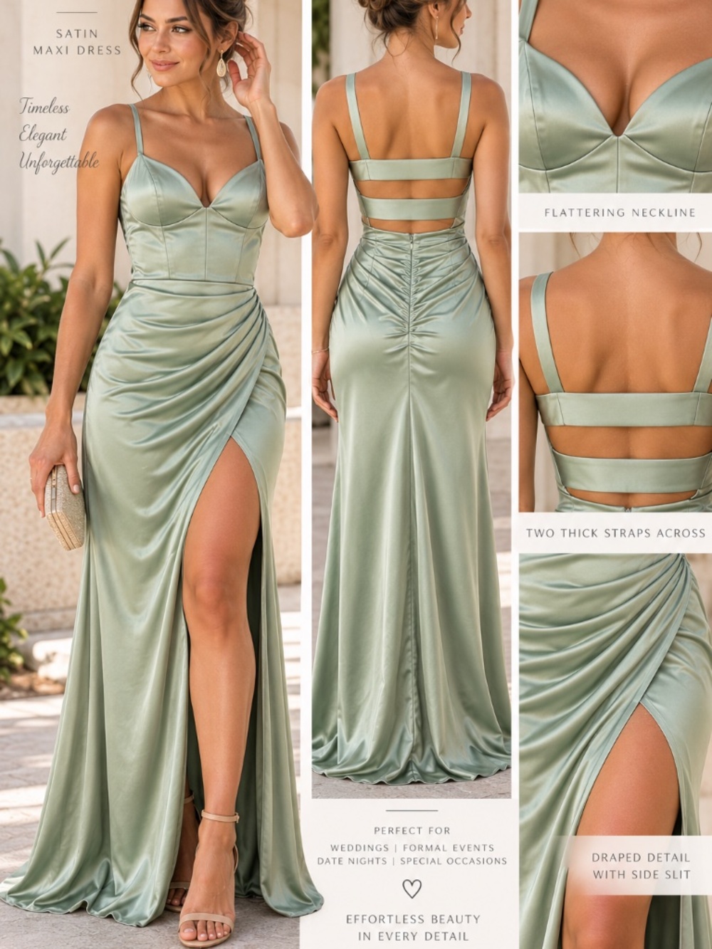 Emerald Sundae Sage Green Satin Maxi Dress Size M Corset Bodice High Slit